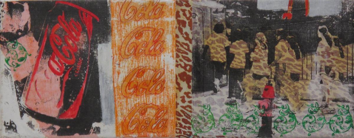 Auf Spurensuche in Alabama 1, 2013, Acryl, Collage, Wachs auf Leinwand, 20 x 50 cm